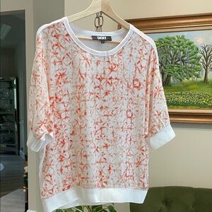 DKNY Women's Short Sleeve Blouse- soft and silky feeling front, soft tshirt back